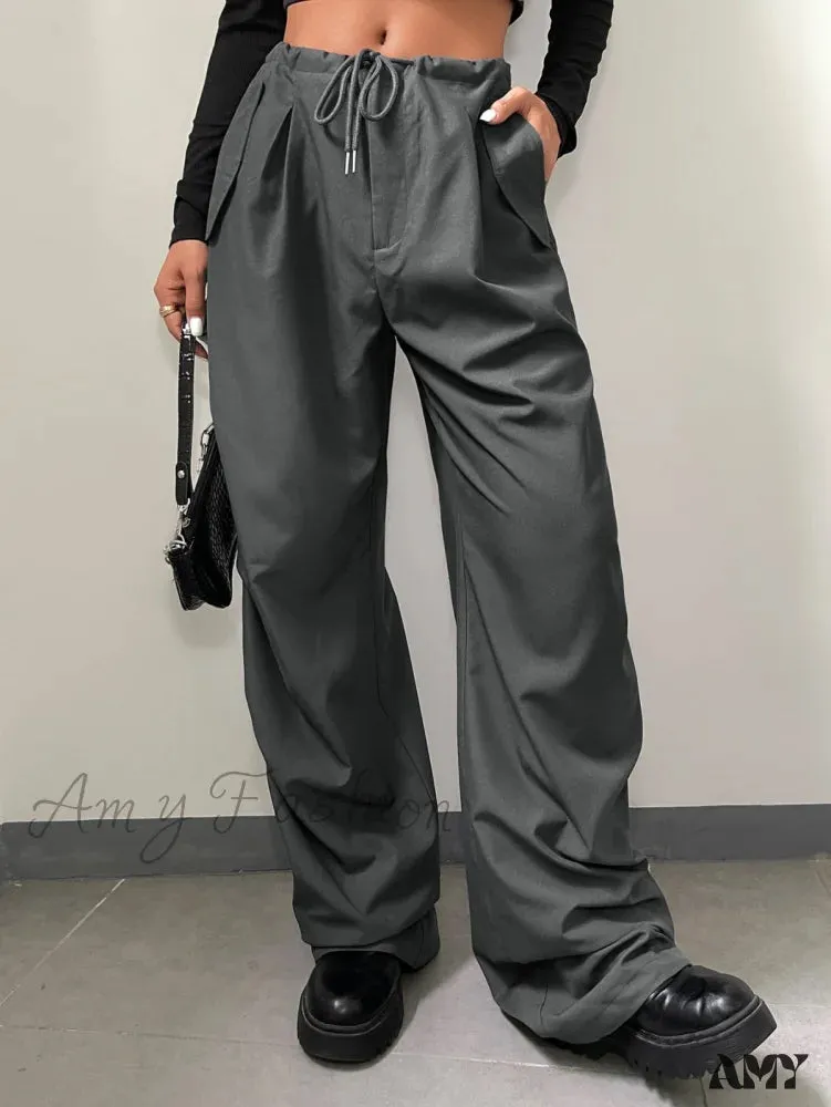 Amy Fashion - Solid Drawstring Waist Parachute Pants