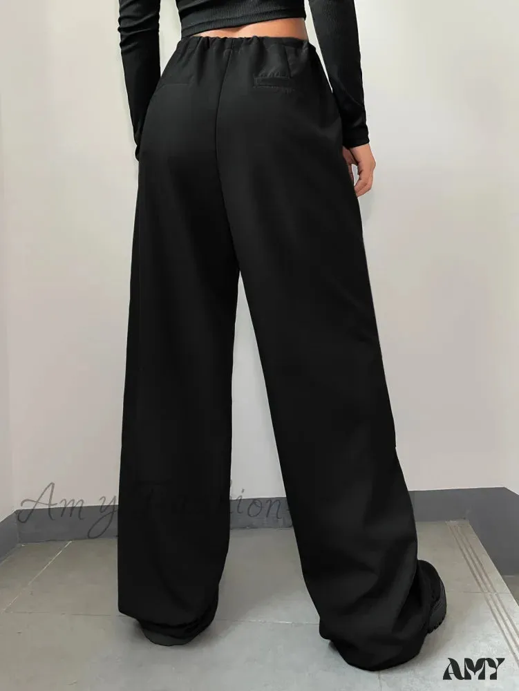 Amy Fashion - Solid Drawstring Waist Parachute Pants