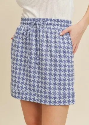 Be Intentional Blue Houndstooth Mini Skirt Made in USA - Clearance Final Sale