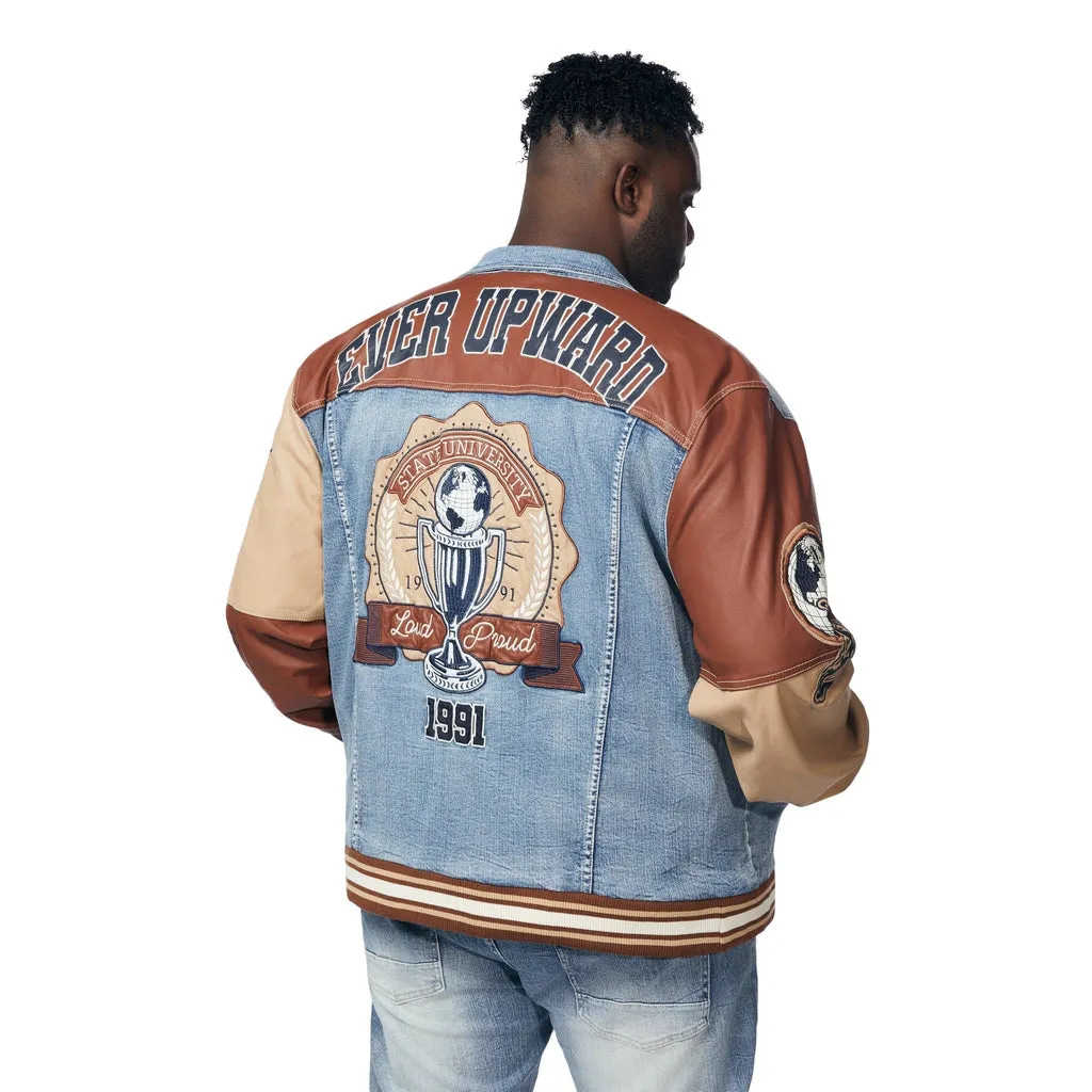 Big and Tall Jean Varsity Jacket - Canal Blue