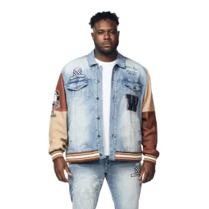 Big and Tall Jean Varsity Jacket - Canal Blue