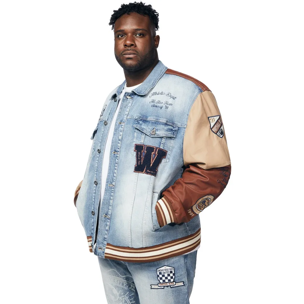 Big and Tall Jean Varsity Jacket - Canal Blue