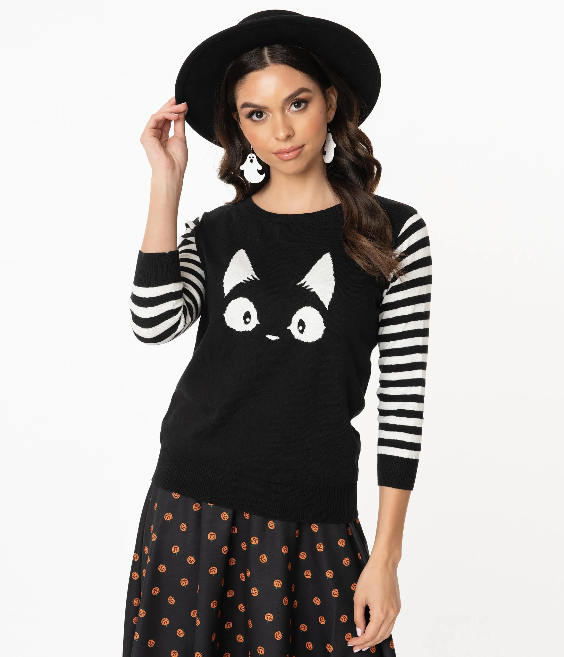 Black & White Stripe Knit Kitty Sweater