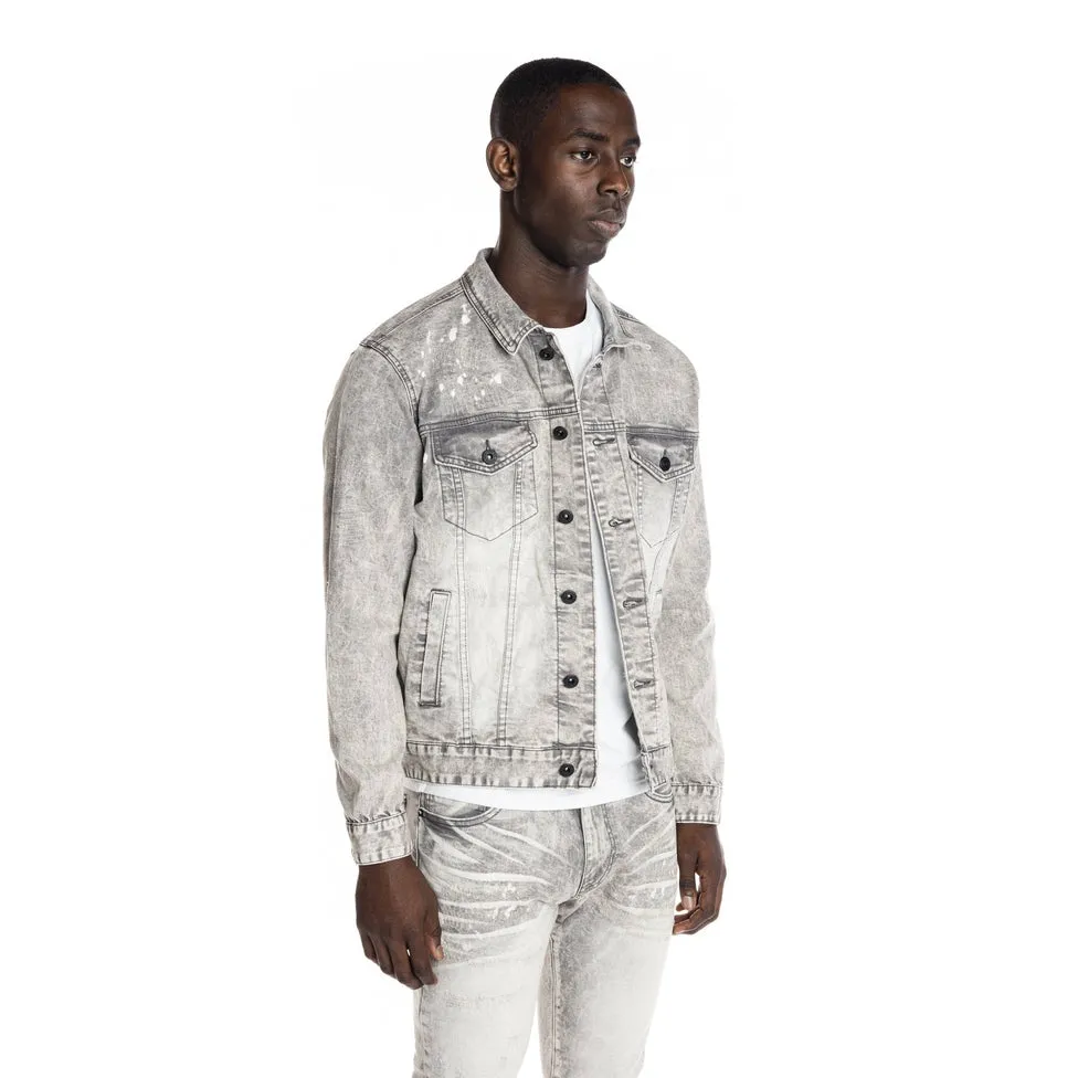 Bleached Detail Semi Basic Jean Jacket - Frost Grey