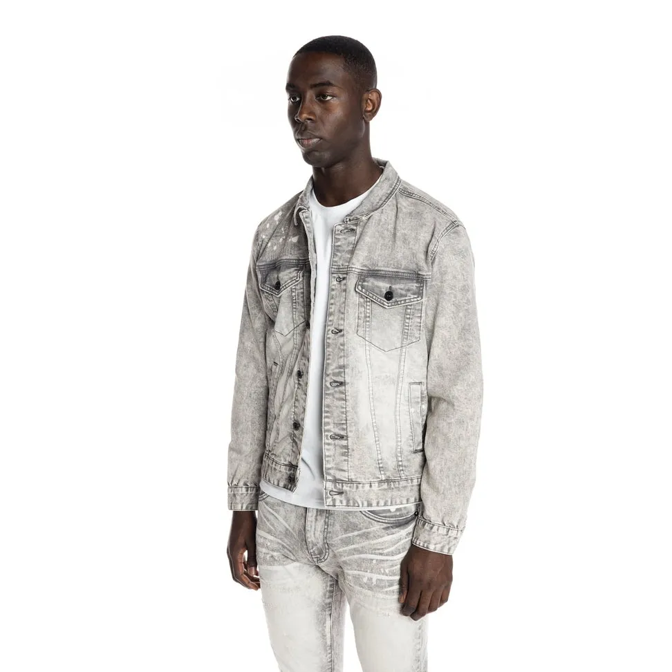 Bleached Detail Semi Basic Jean Jacket - Frost Grey