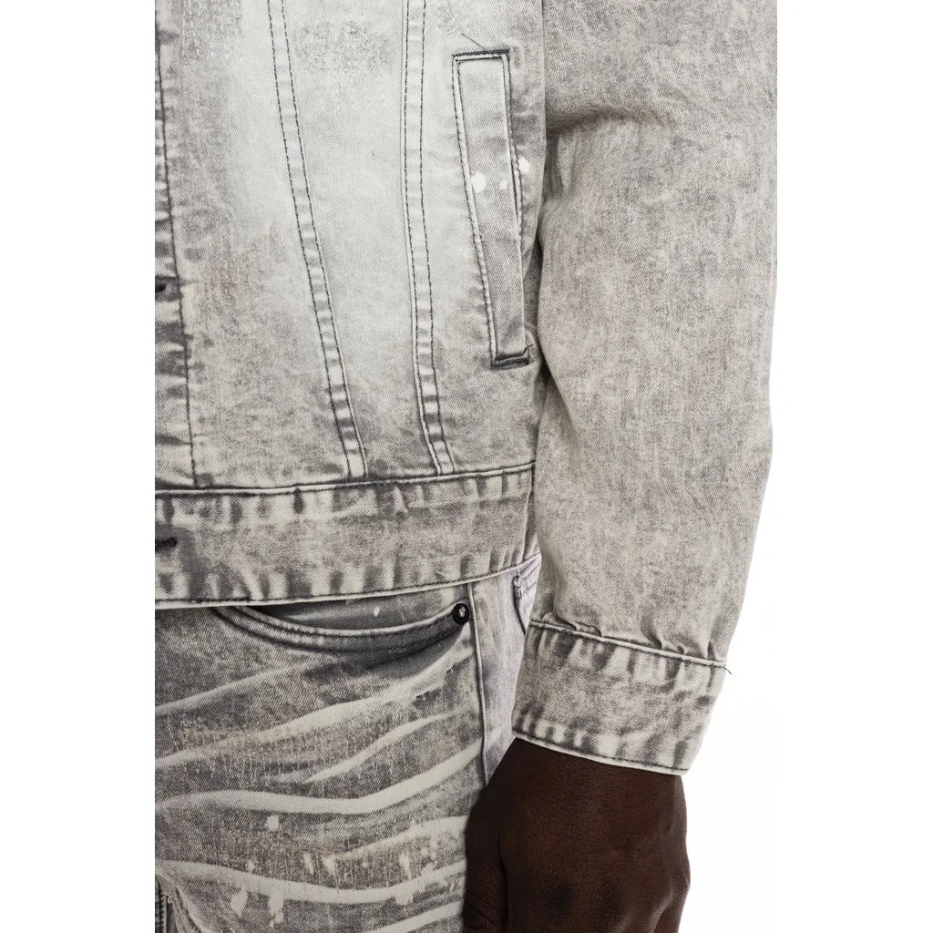 Bleached Detail Semi Basic Jean Jacket - Frost Grey