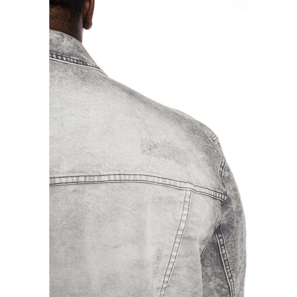 Bleached Detail Semi Basic Jean Jacket - Frost Grey