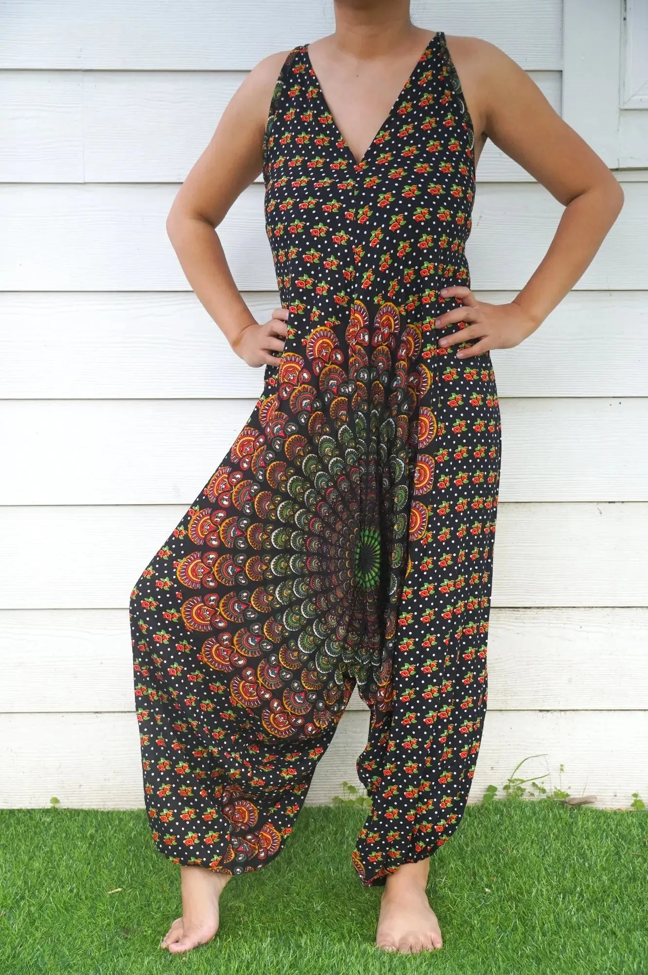 Boho Chic Black Chakra Wide-Leg Jumpsuit for Effortless Summer Vibes