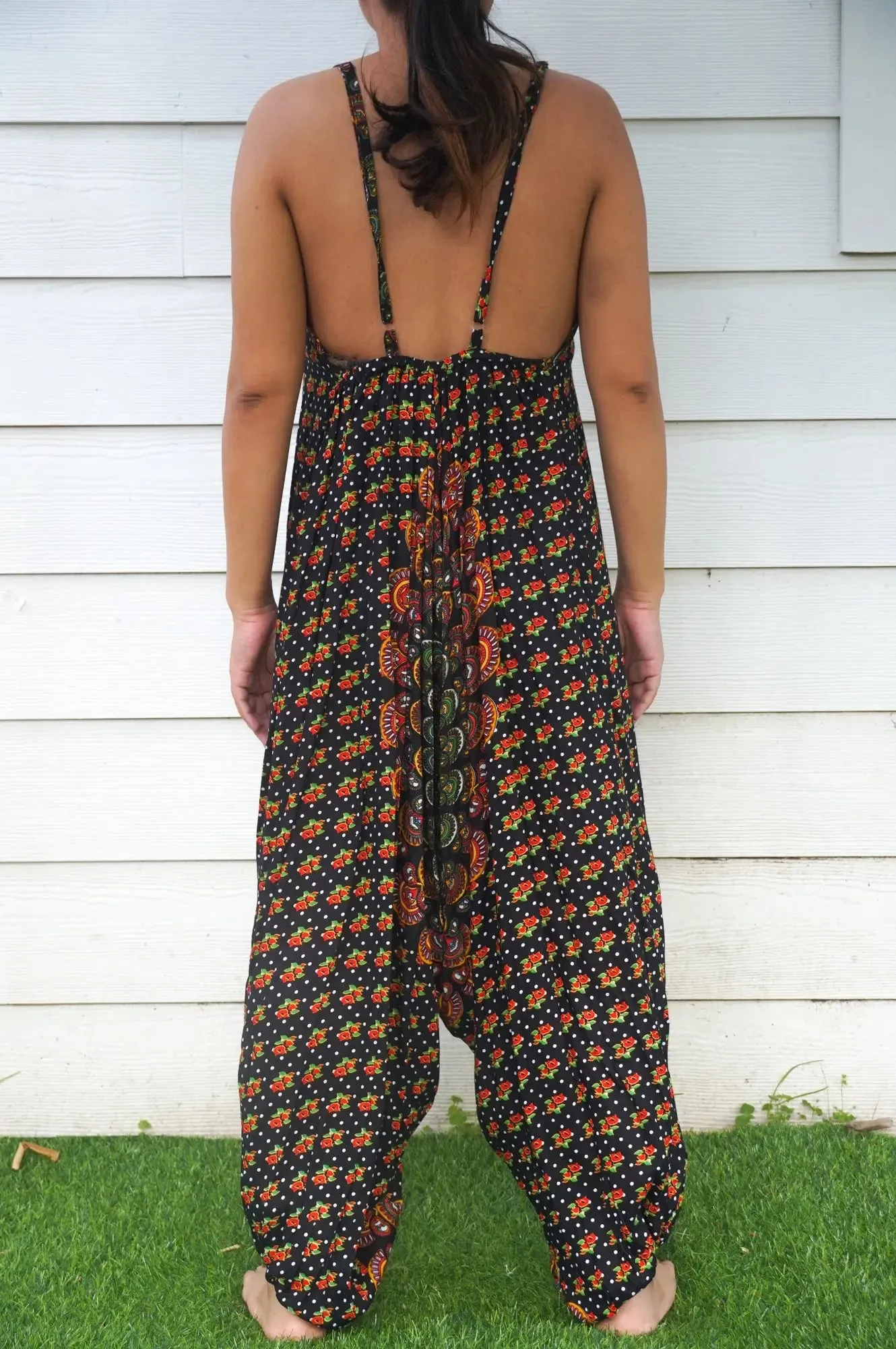 Boho Chic Black Chakra Wide-Leg Jumpsuit for Effortless Summer Vibes