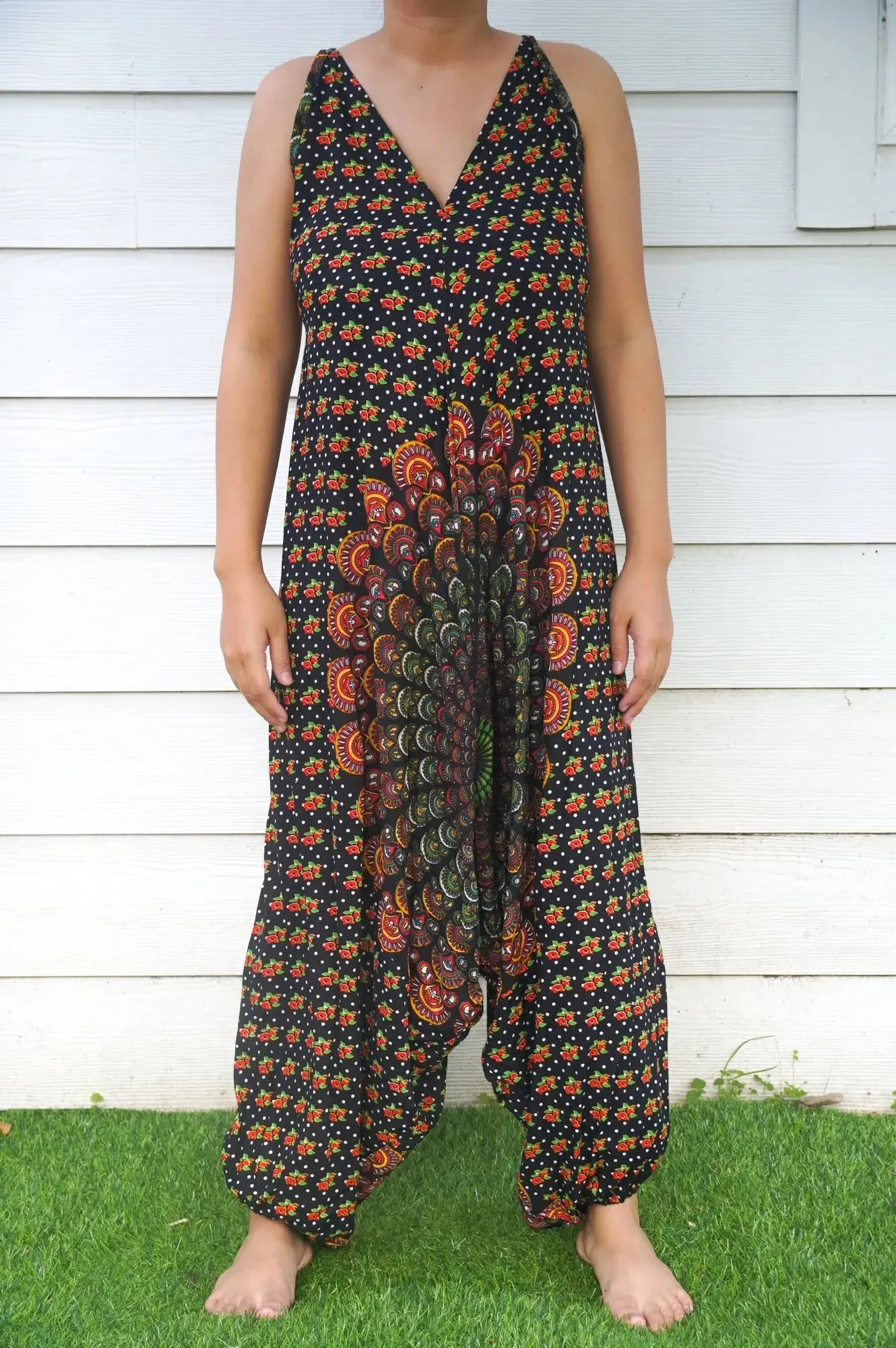 Boho Chic Black Chakra Wide-Leg Jumpsuit for Effortless Summer Vibes