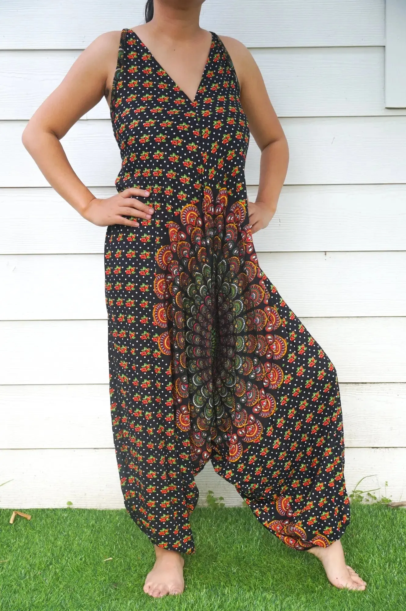 Boho Chic Black Chakra Wide-Leg Jumpsuit for Effortless Summer Vibes