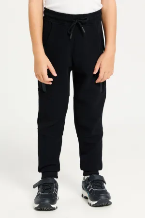 Boys Black Cut & Sew With Pocket Zipper Pant