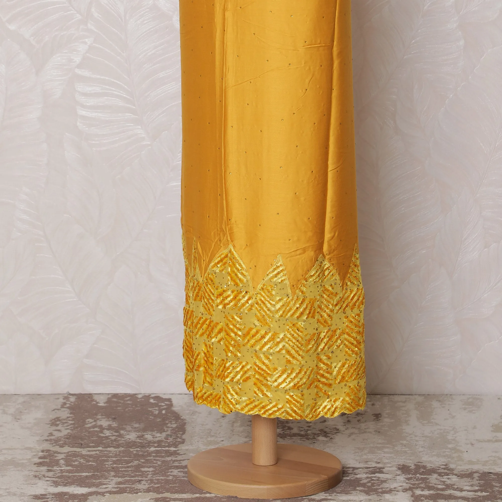 Bright Yellow Blended Cotton Fabric with Geometric Embroidery - Last Piece of 3.0 Meters, 110 cm Width-D19771