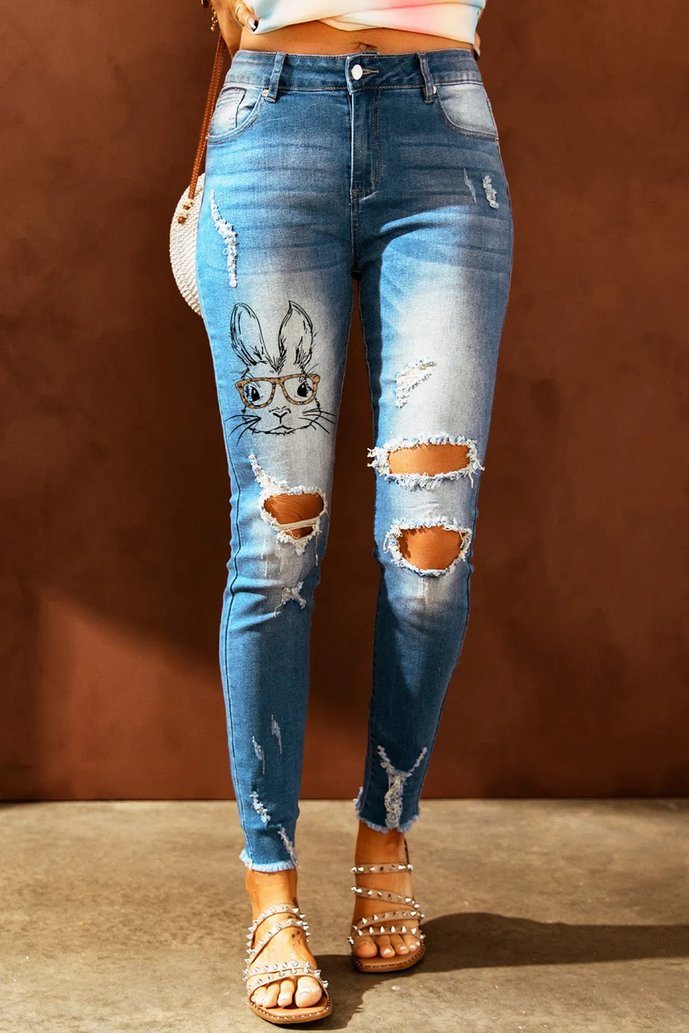 Bunny Distressed Frayed Hem Jeans