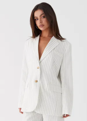 Can't Leave Pinstripe Oversized Blazer - White Pinstripe