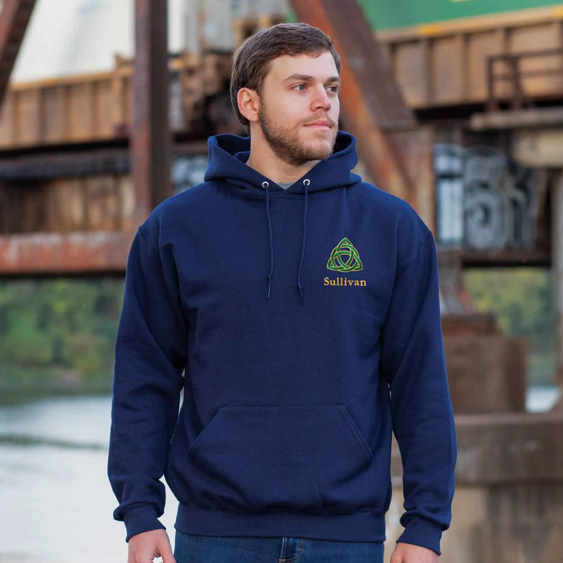 Celtic Trinity Knot Embroidered Personalized Hoodie- Navy