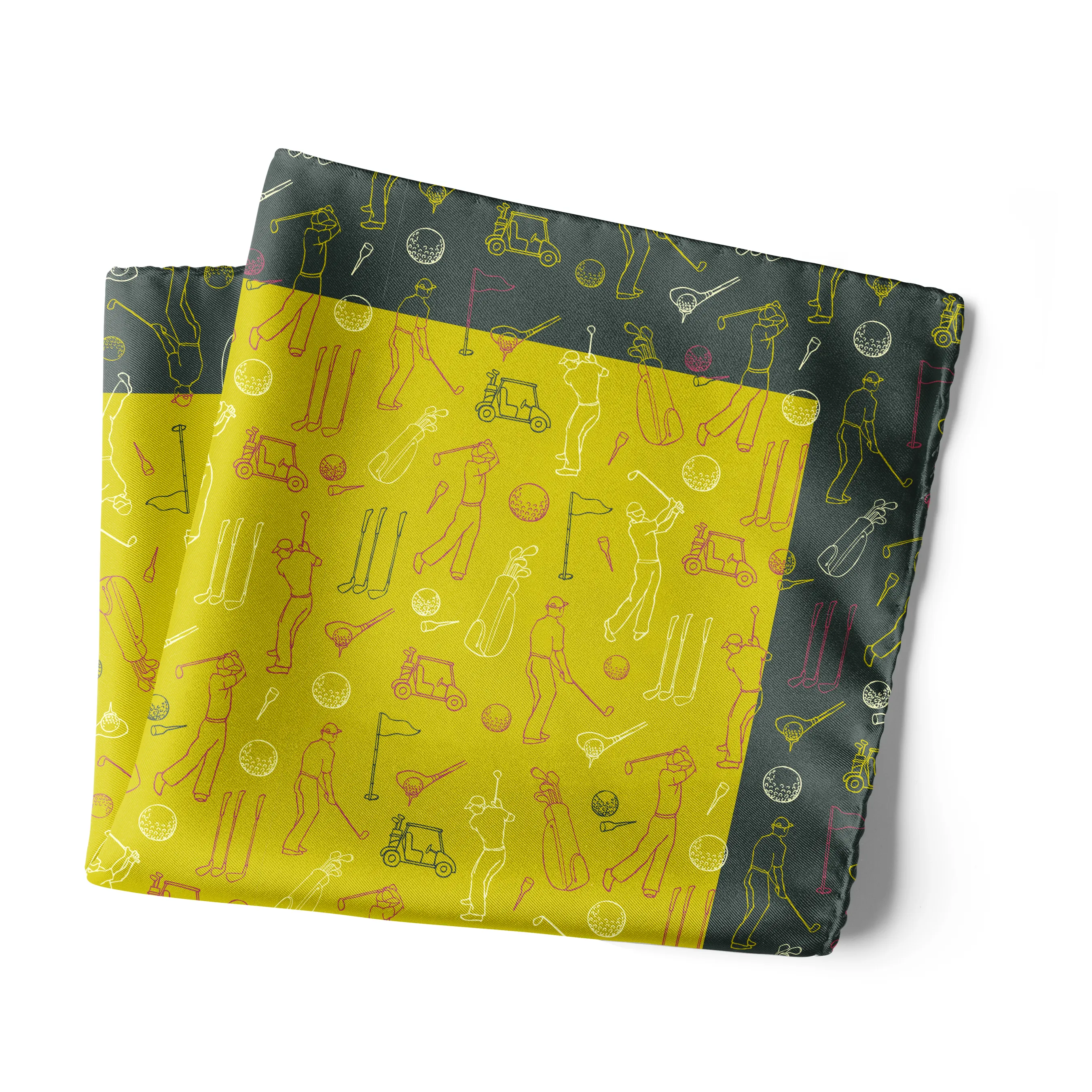 Chokore Citrine Golf Print Silk Pocket Square - Sporty Silks Range