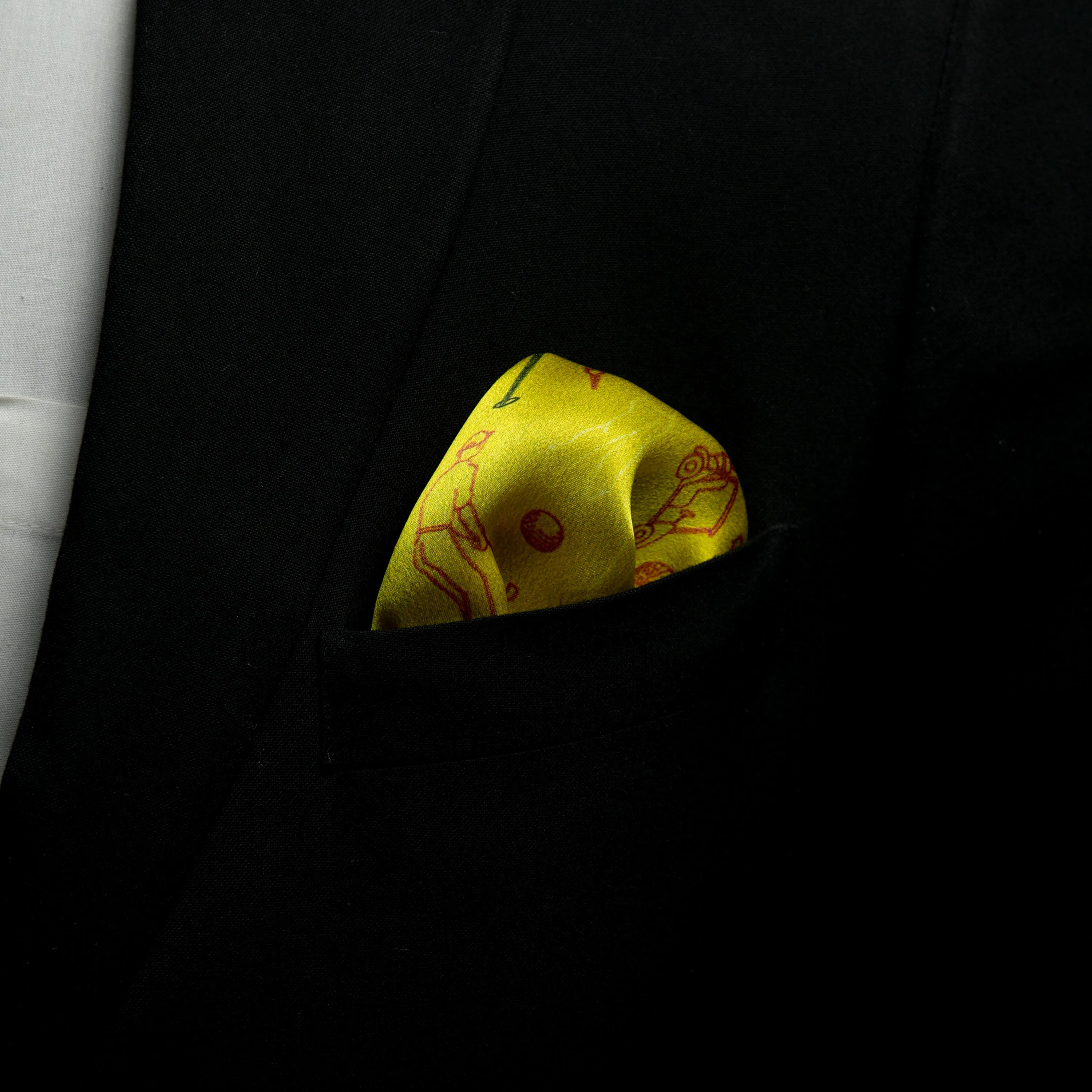 Chokore Citrine Golf Print Silk Pocket Square - Sporty Silks Range