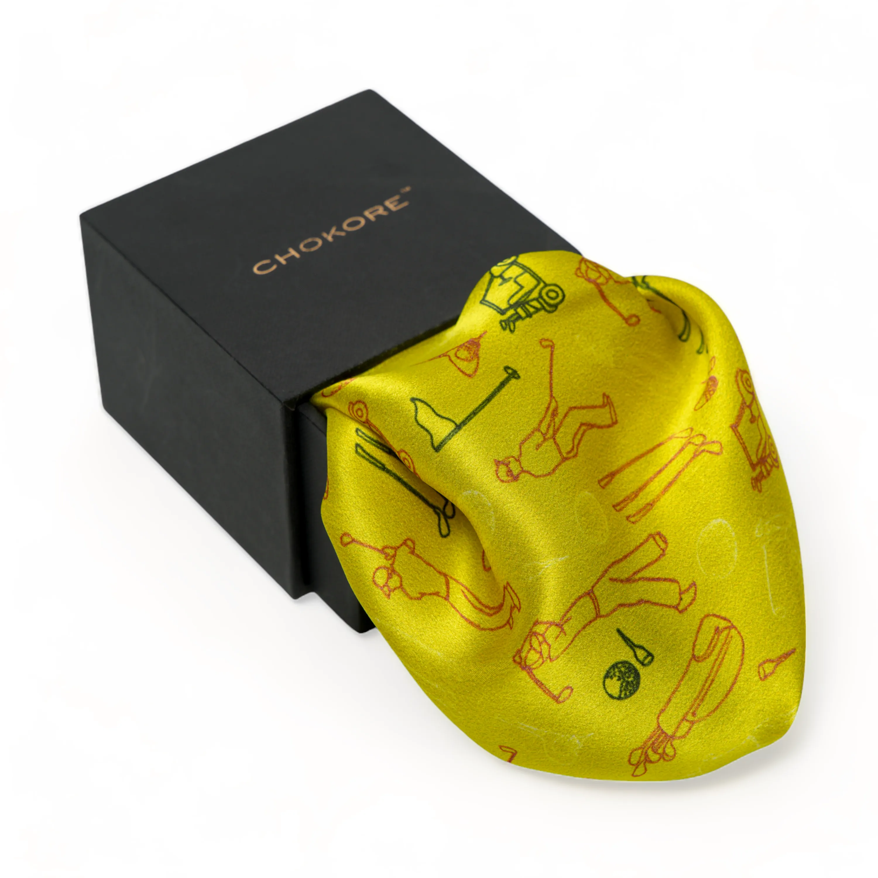 Chokore Citrine Golf Print Silk Pocket Square - Sporty Silks Range