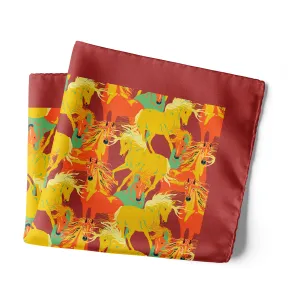 Chokore Galloping Horses Multicolor Silk Pocket Square - Wildlife Range