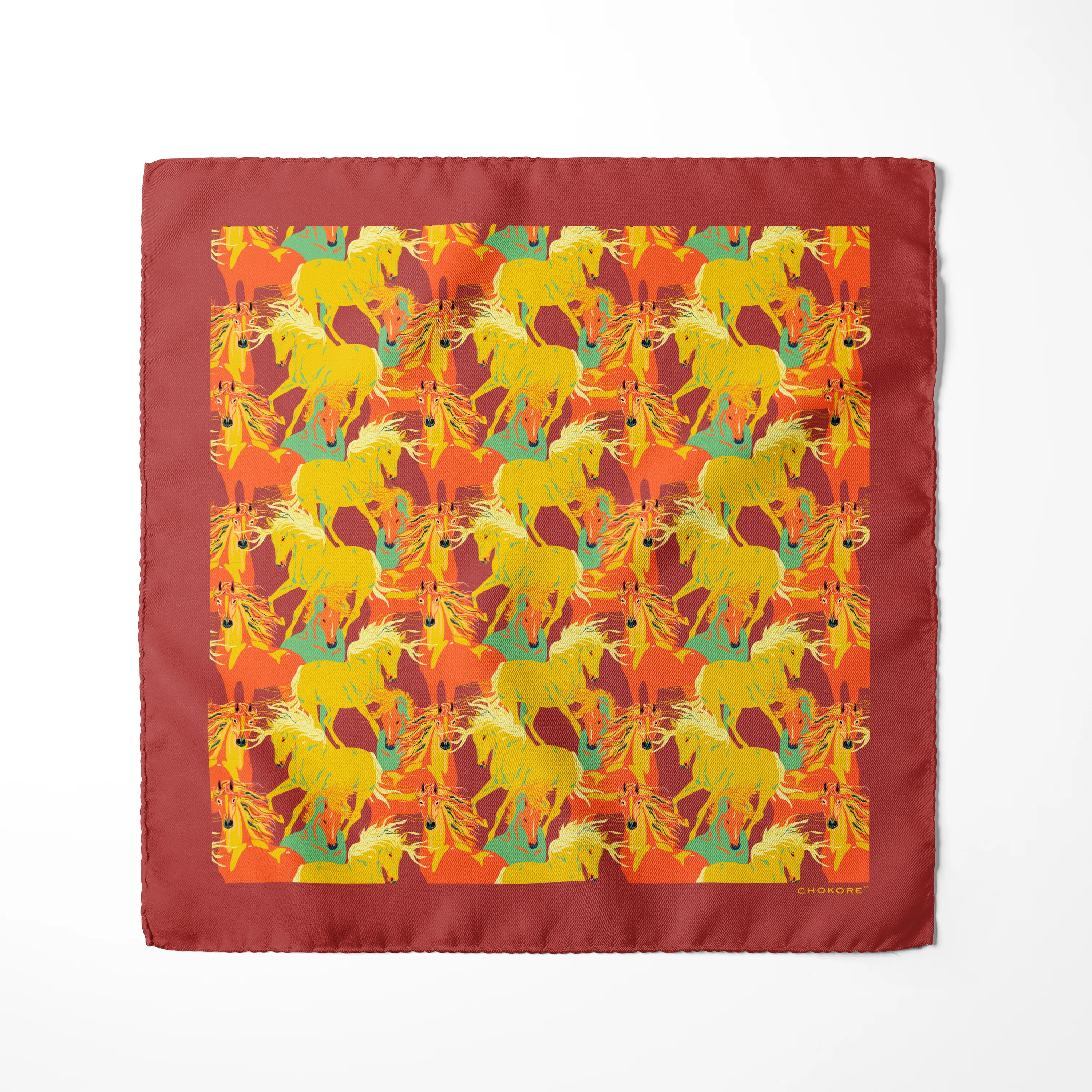 Chokore Galloping Horses Multicolor Silk Pocket Square - Wildlife Range