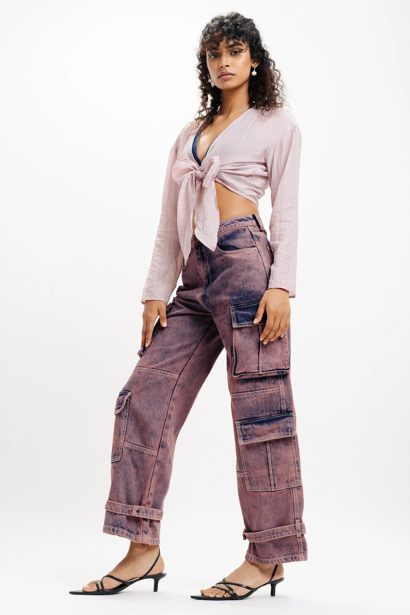 Denim Scarlet Tinted Cargo Jeans