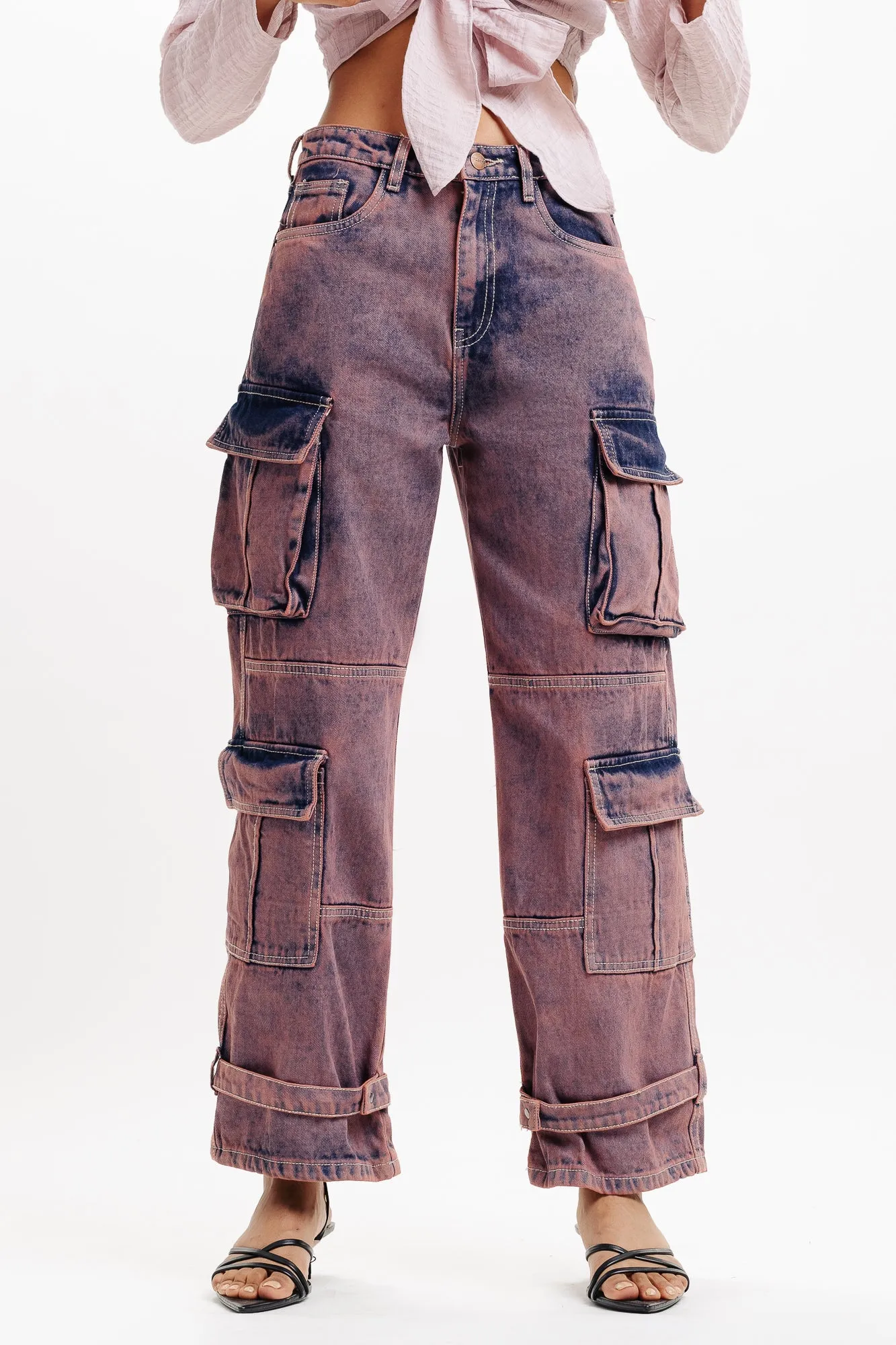 Denim Scarlet Tinted Cargo Jeans