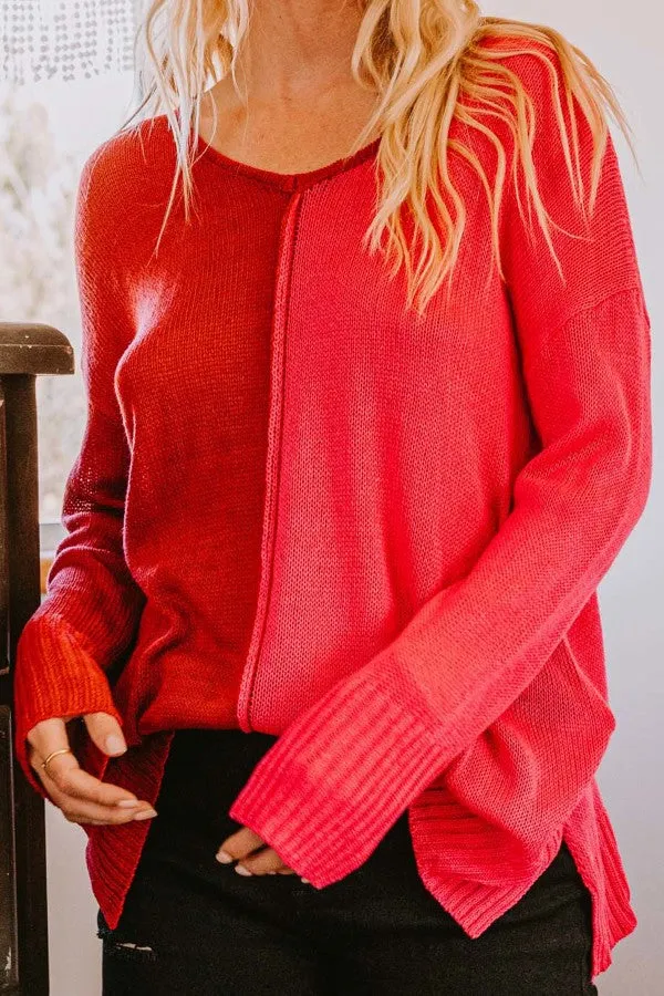 Don't Hide Now Colorblock Sweater - Red/Pink