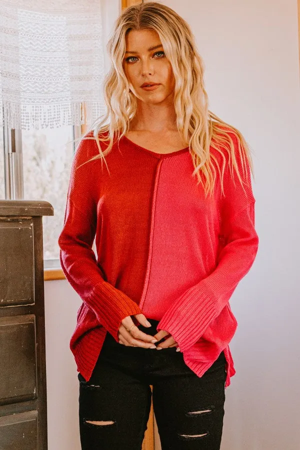 Don't Hide Now Colorblock Sweater - Red/Pink