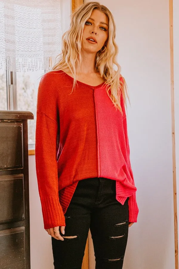 Don't Hide Now Colorblock Sweater - Red/Pink