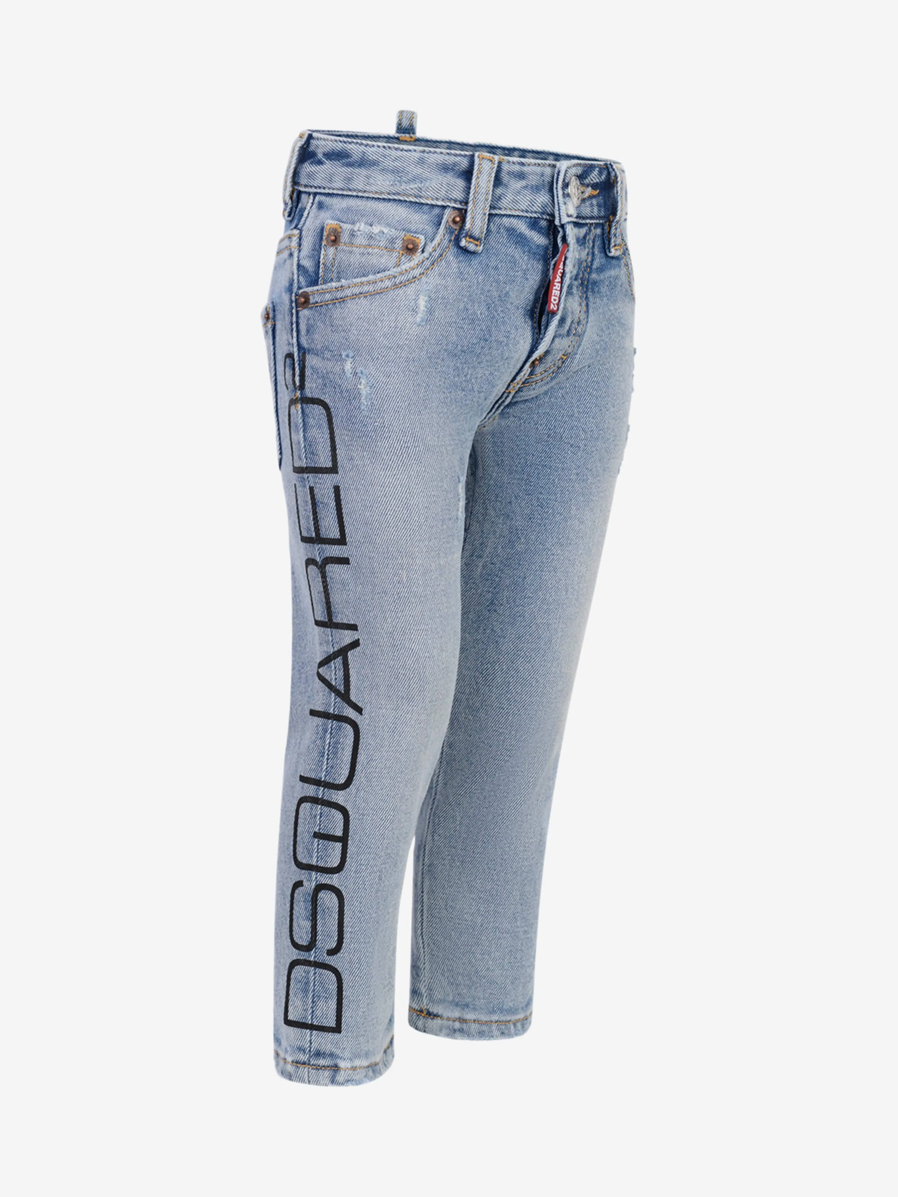 Dsquared2 Boys Jeans - Faded Distressed Denim Logo Jeans