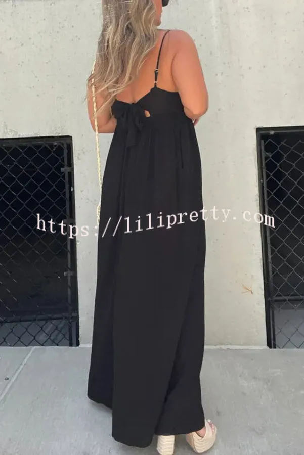 Effortless Back Tie-up Pocketed Wide Leg Cami Jumpsuit