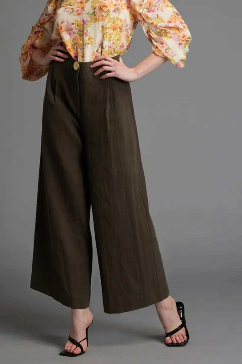 Fate   Becker - Last Dance Solid Wide Leg High Waisted Pant - Khaki