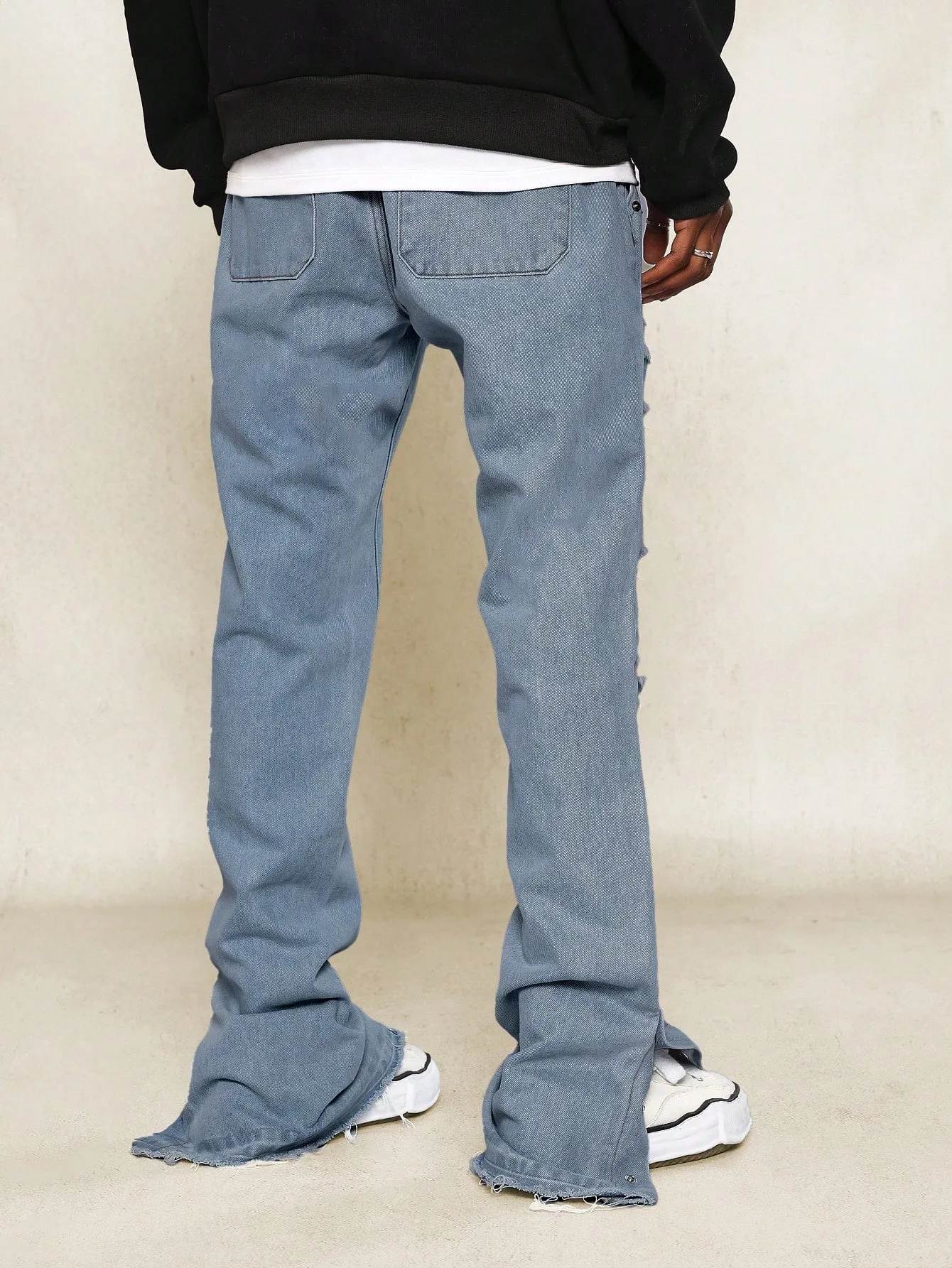 Flare Fit Ripped Raw Edge Denim Jean With  Side Snap Split