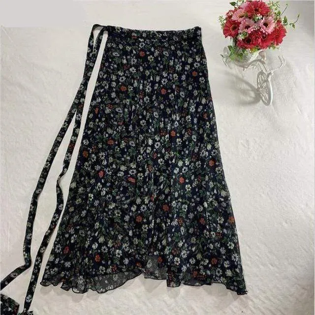 Floral Chiffon Wrap Maxi Skirt