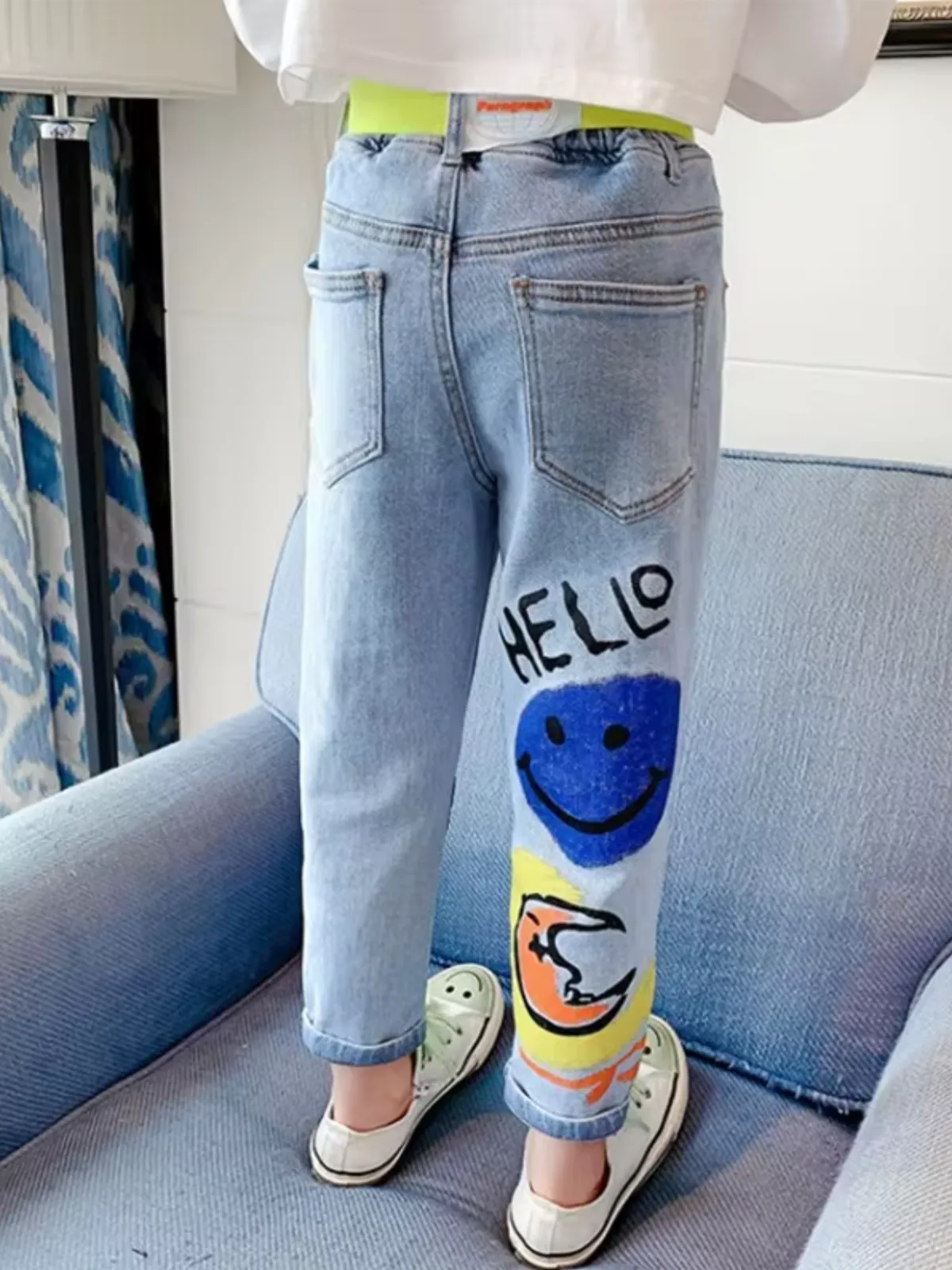 Girl's Stylish Graffiti Art Denim Jeans