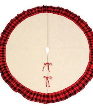 Gnomes Christmas Holiday plaid ruffle Burlap tree skirt - 48 inches