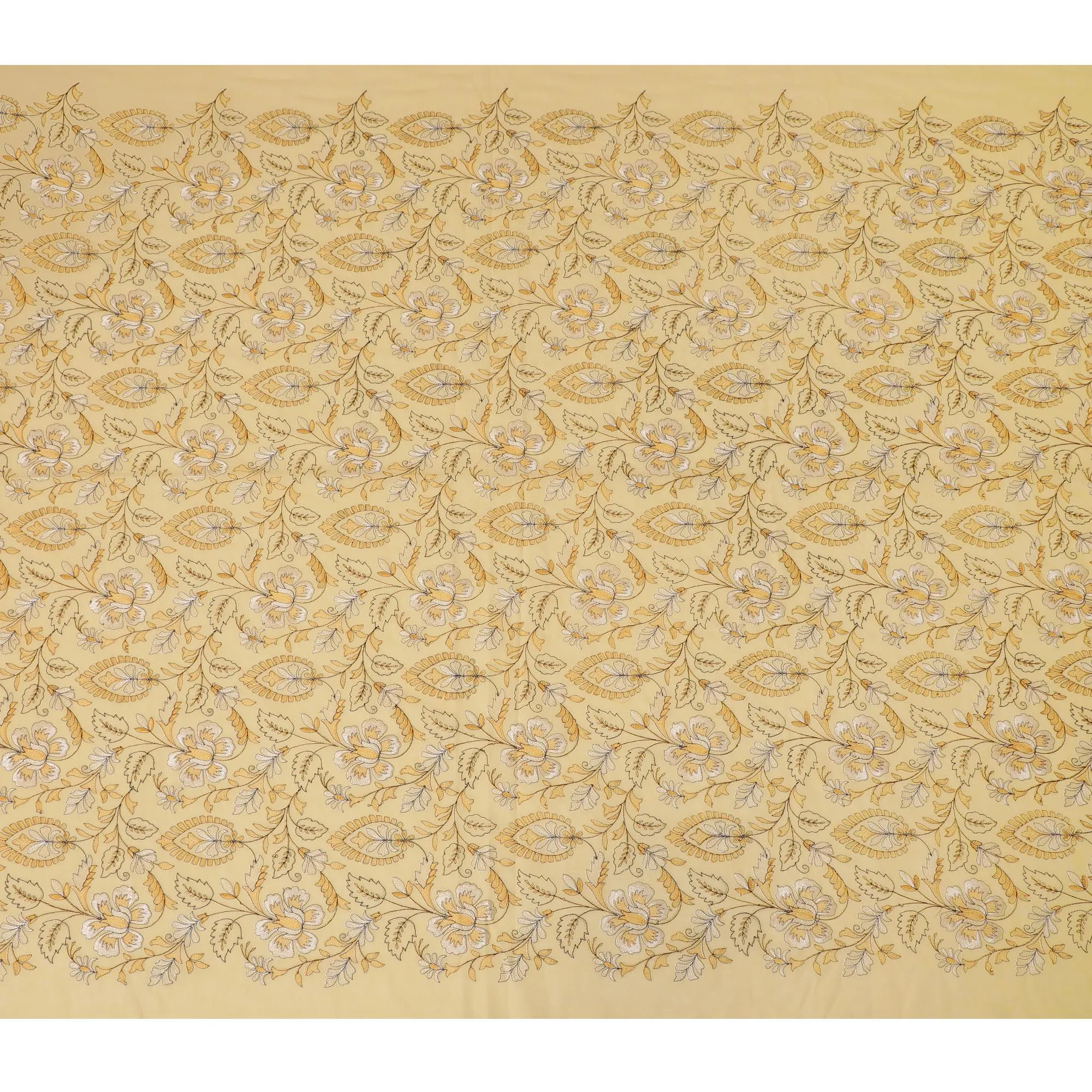 Golden Harvest Embroidered Cotton Lawn Fabric - Sun-Kissed Yellow with White Florals, 110cm Width-D18752