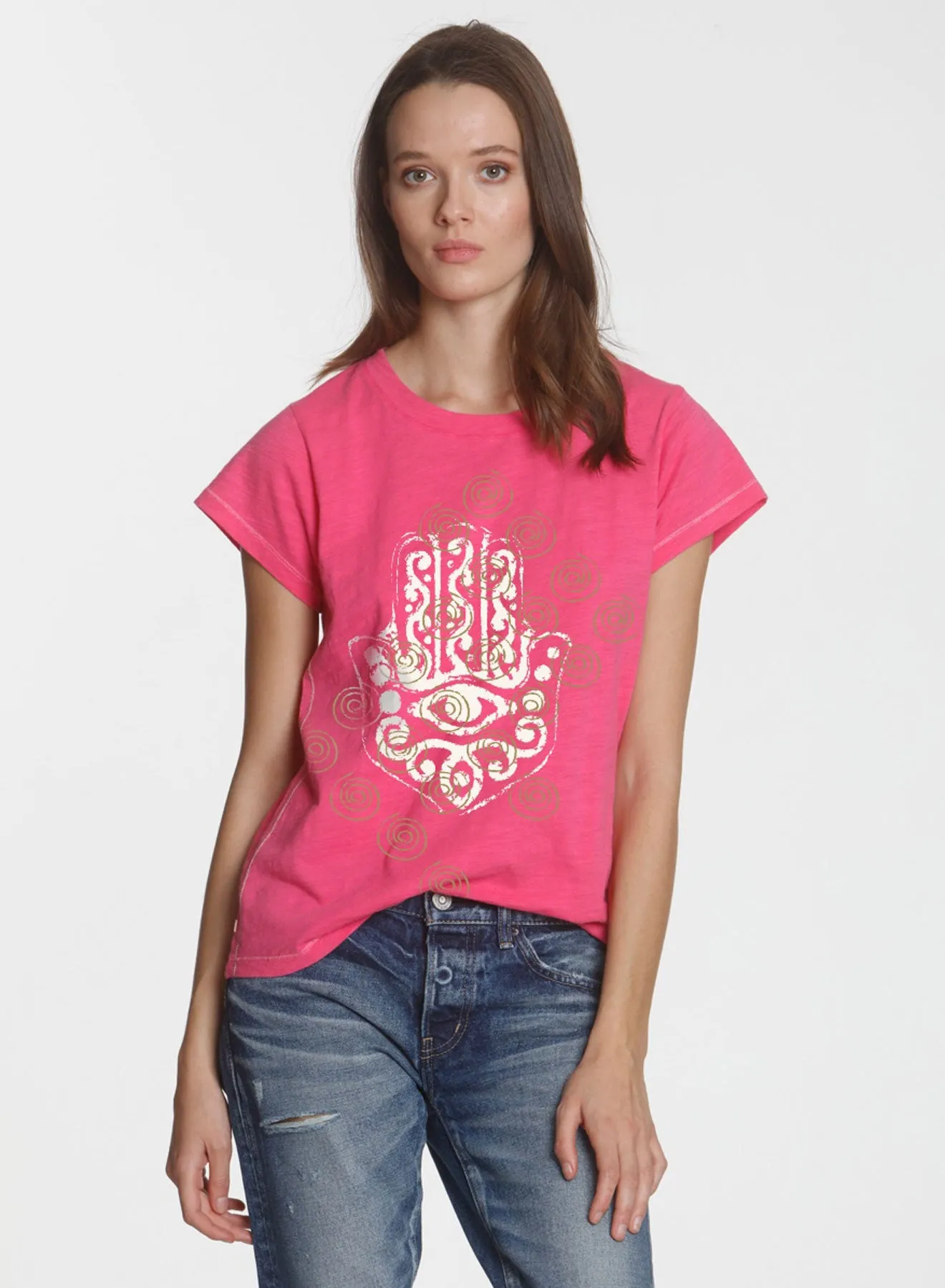 Graphic Ava Tee - Hot Pink Hand Swirl