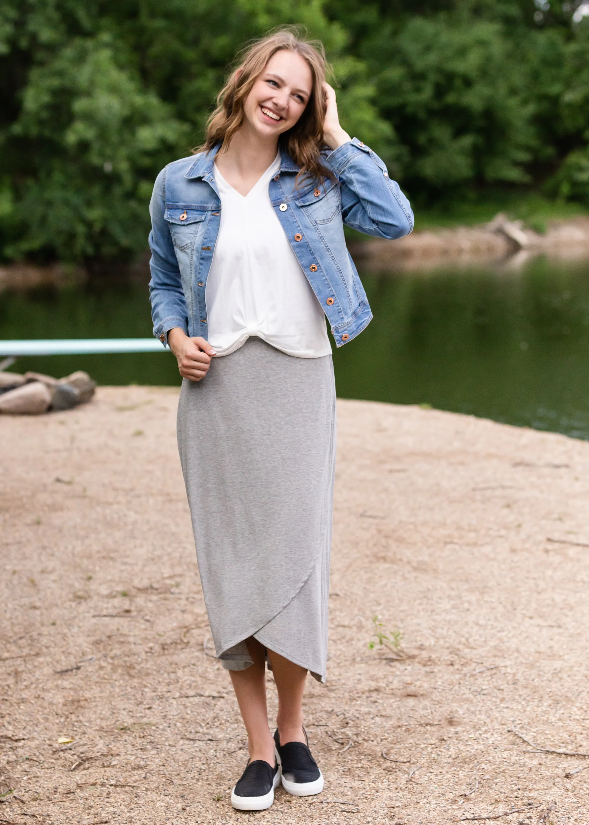 Gray Elastic Waist Knit Midi Skirt - FINAL SALE