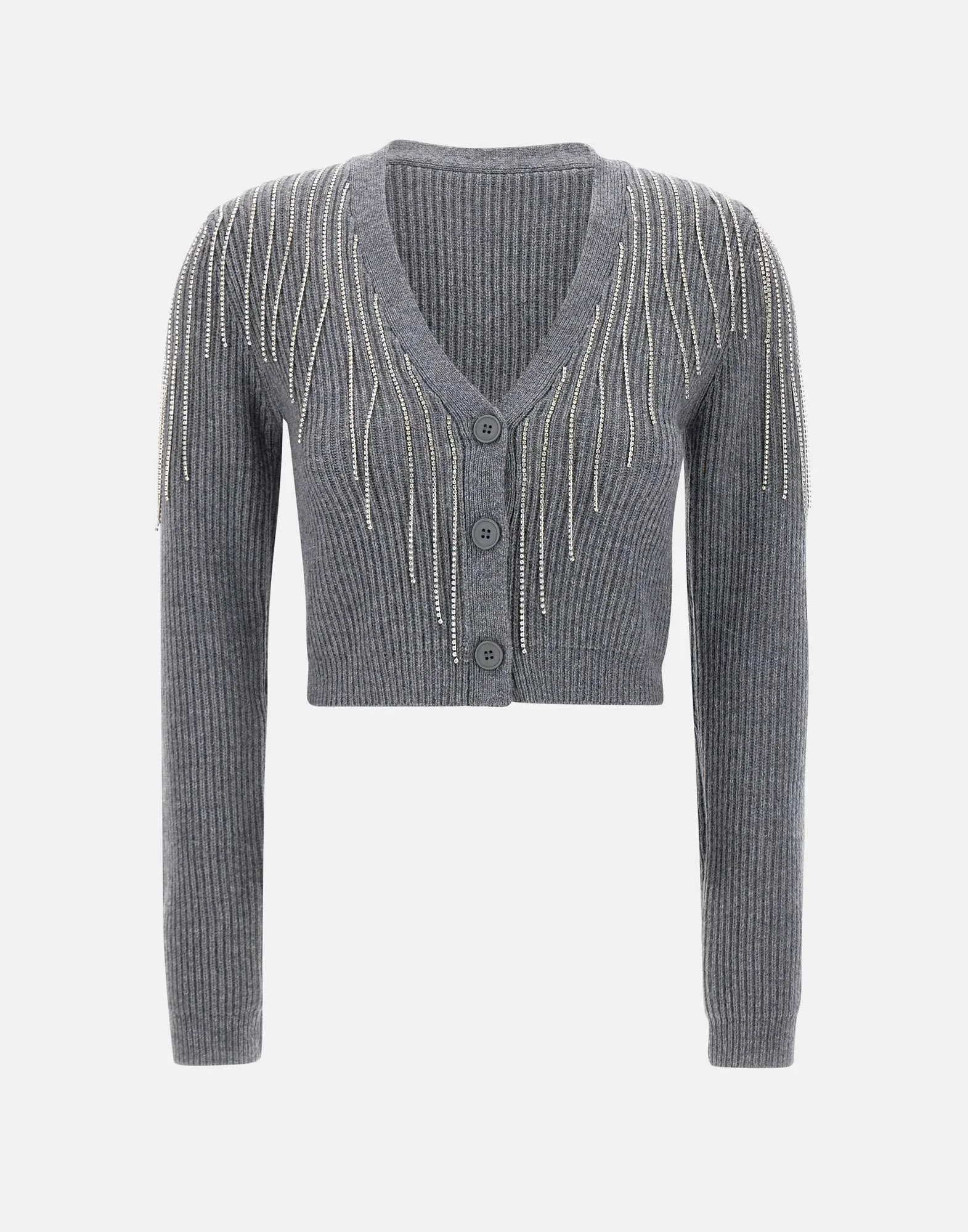 Grey Wool Cardigan with Rhinestones