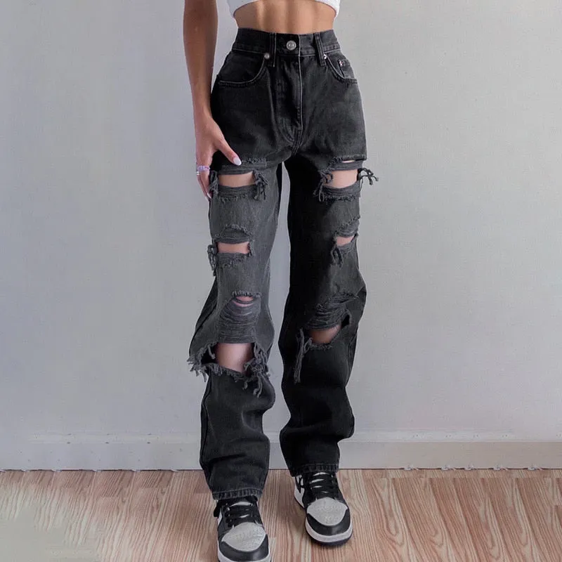 High Waist Stylish Distressed Jeans