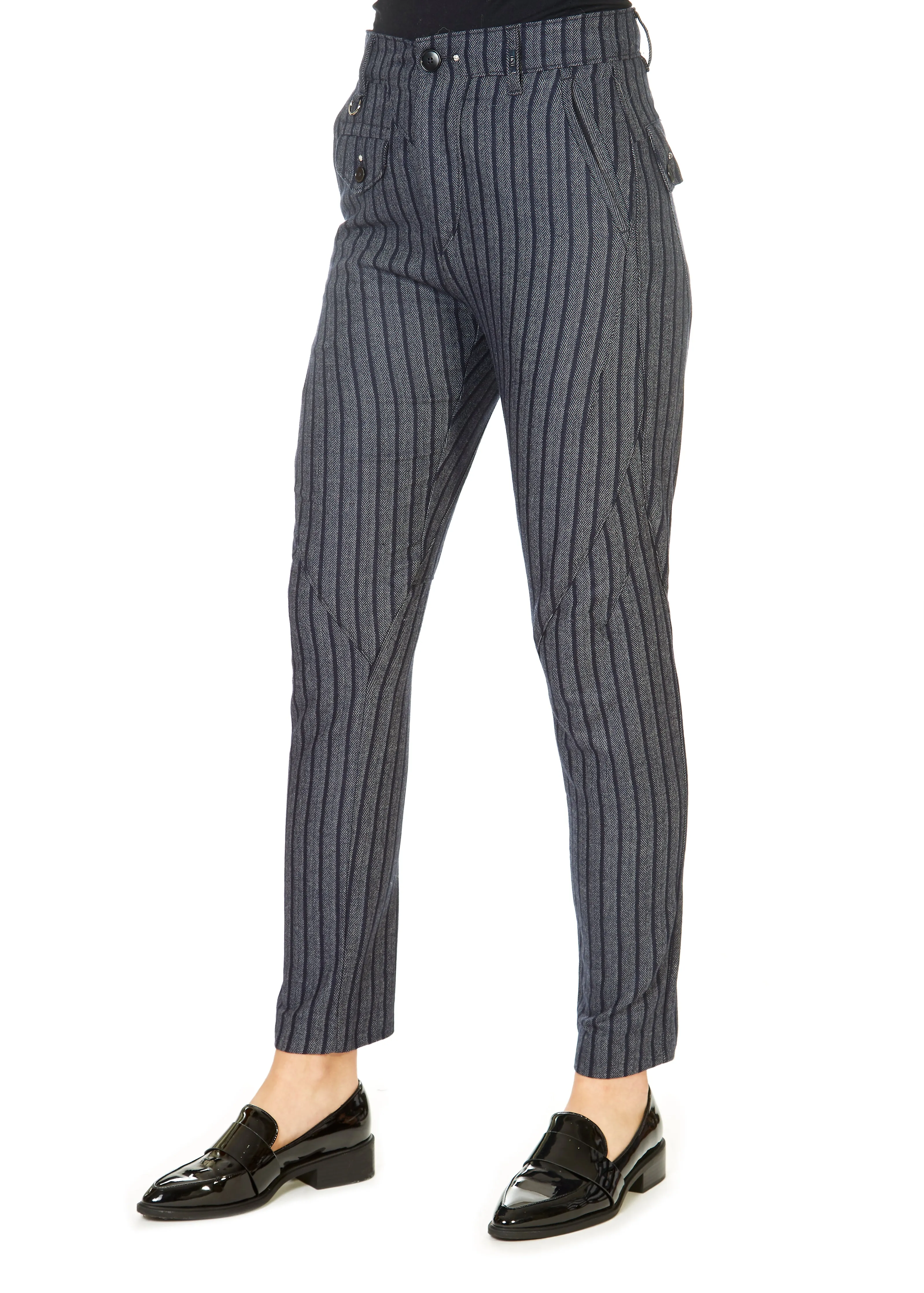 'In Motion' Grey Striped Trousers