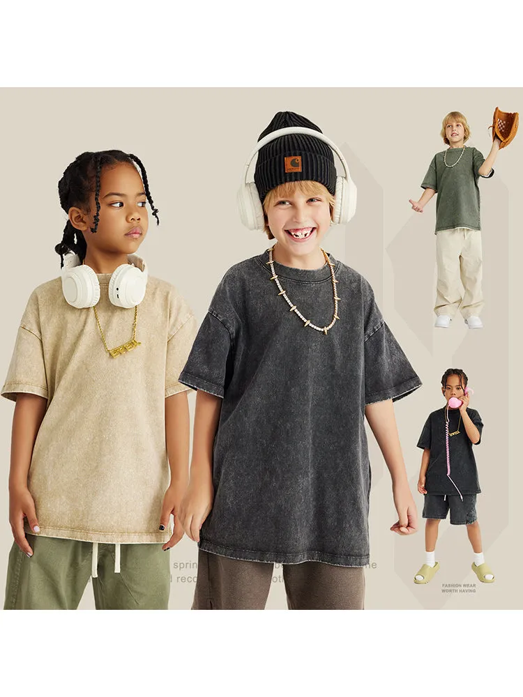 Kids' Washed Cotton Crew Neck Tees