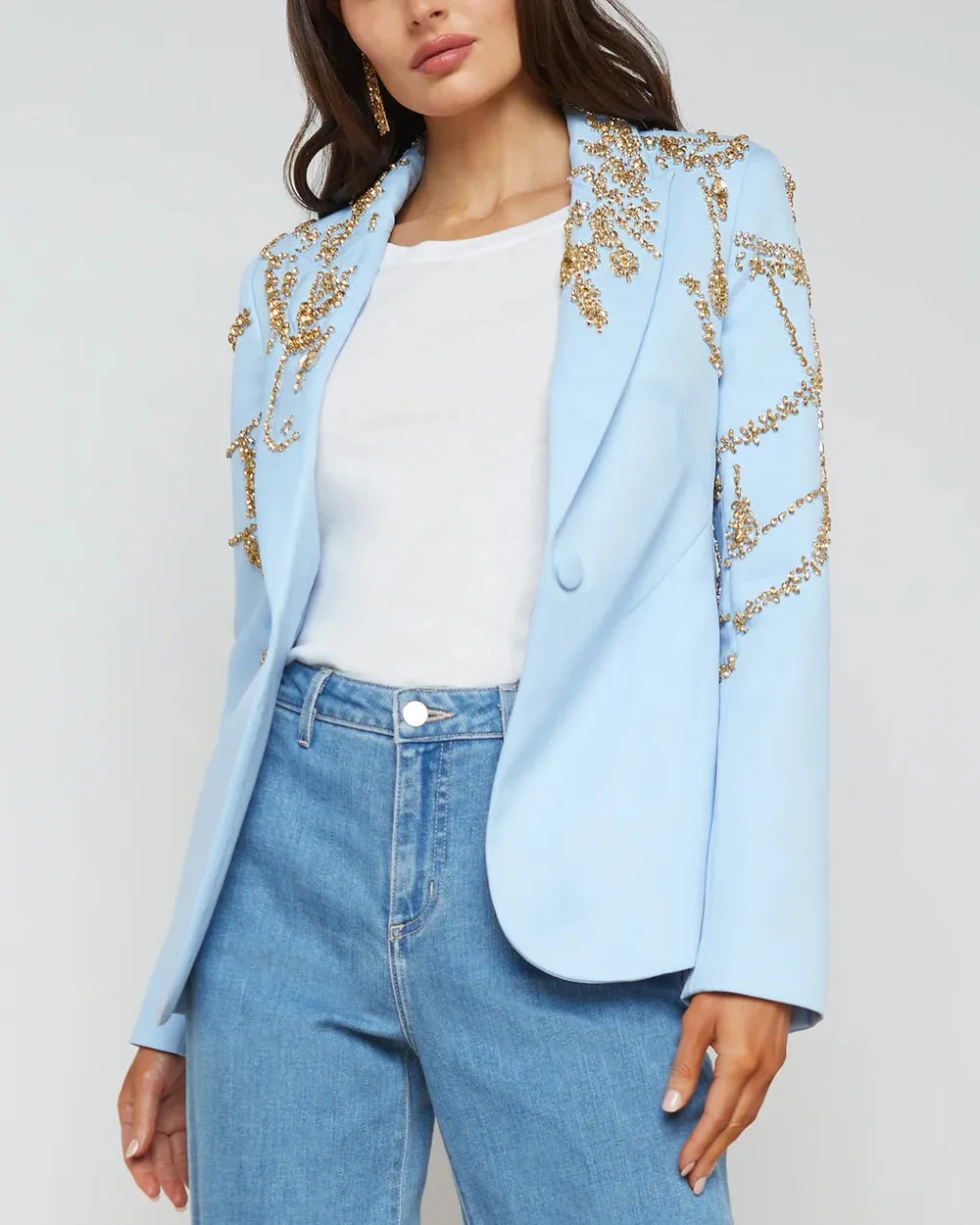 Light Blue Crystal Embellished Clementine Blazer