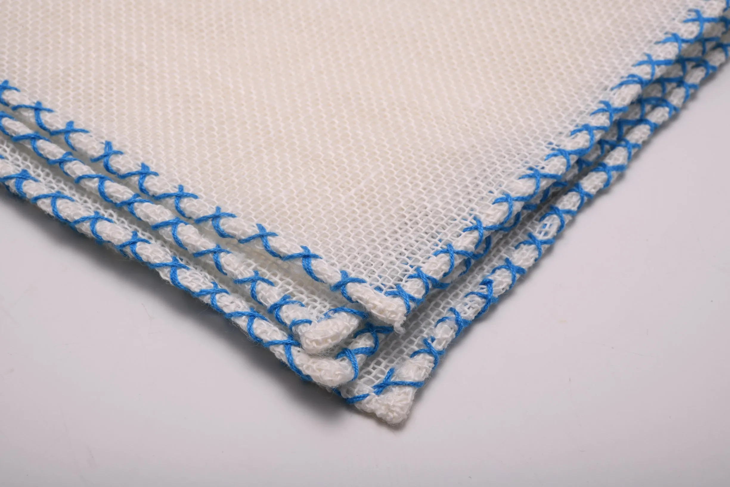 Light Blue X-Stitch Edge White Linen Pocket Square