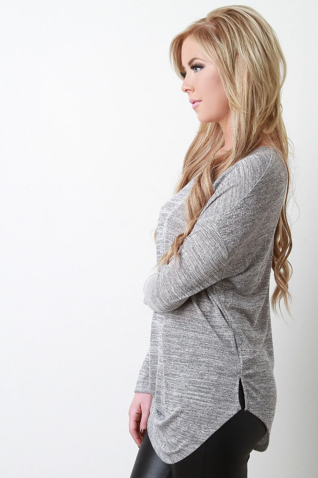 Lightweight Knit Draped Side Long Sleeve Top