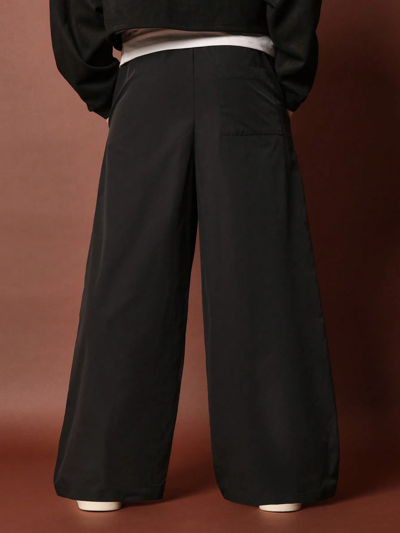 Loose Fit Nylon Pant With Drawcords