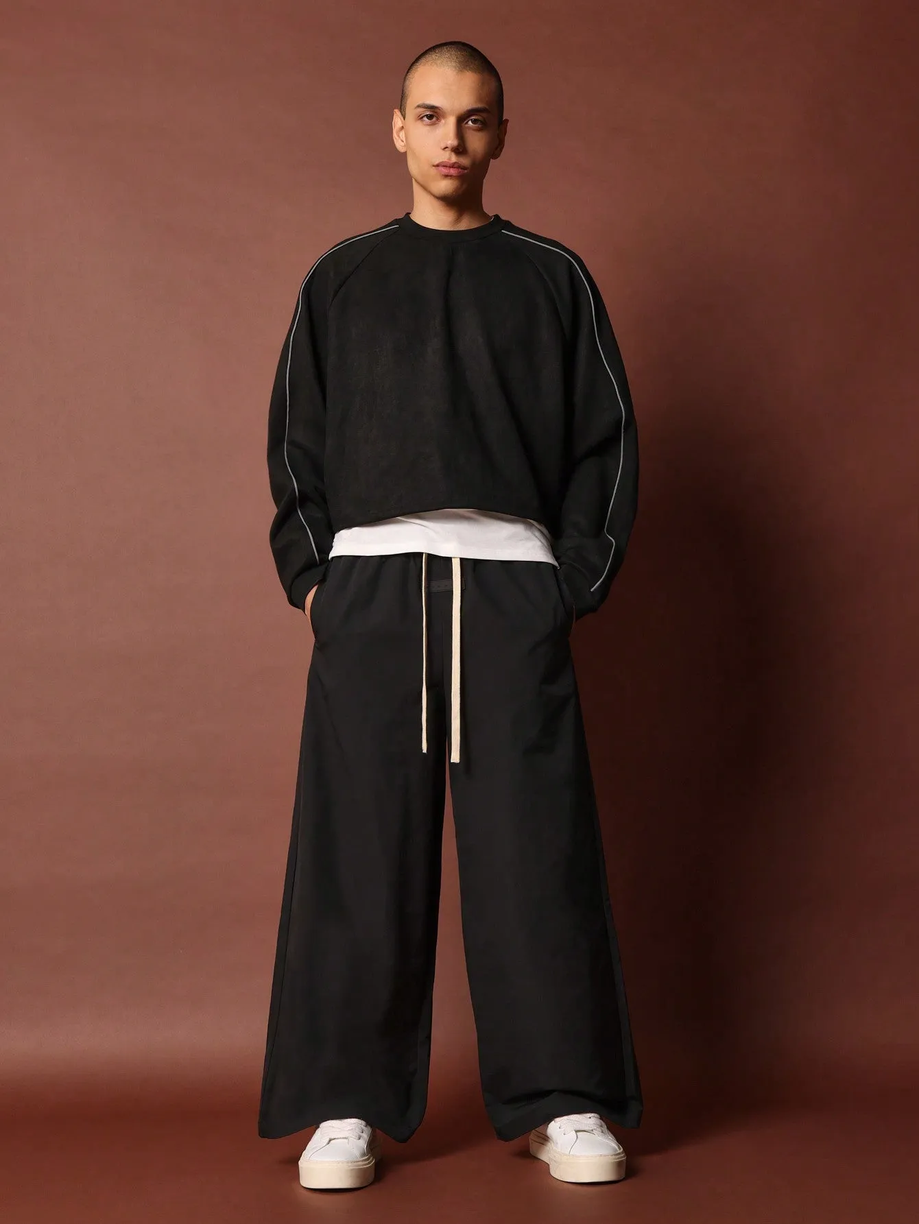 Loose Fit Nylon Pant With Drawcords