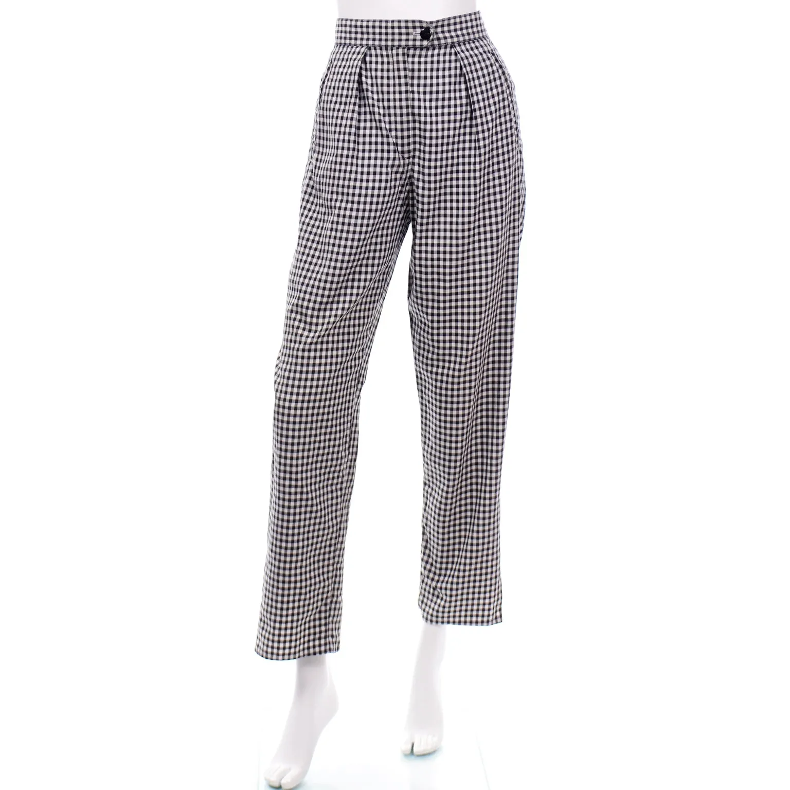 Margaretha Ley Escada 1980s Black & White Check Suit W Butterfly Jacket & Pants